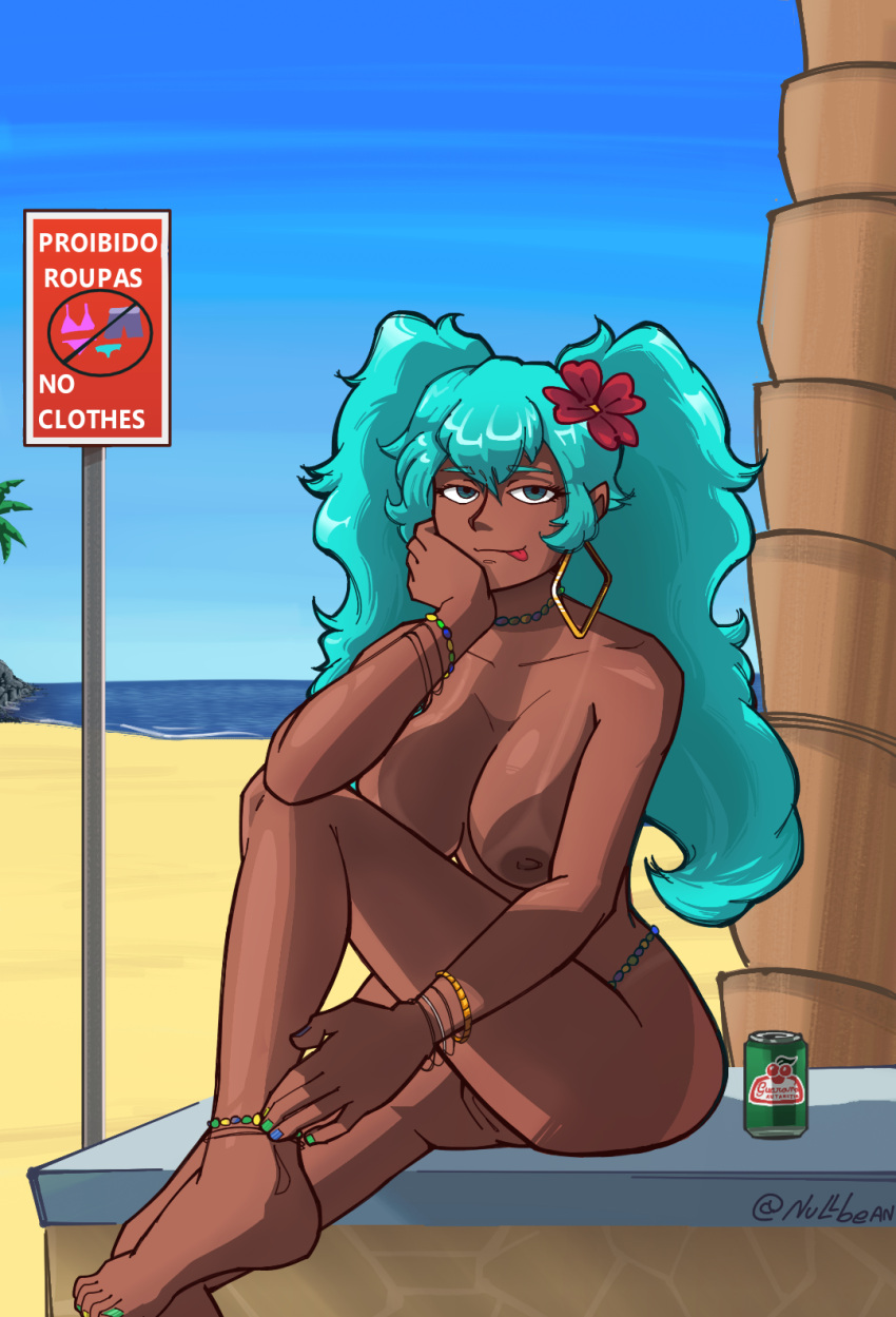 artist_request beach brazil brazilian brazilian_female brazilian_miku brown_skin hatsune_miku nude_female nudist nudist_beach nudity outdoors vocaloid