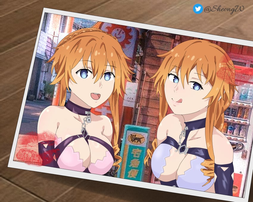 2girls big_breasts blue_eyes collar date_a_live female girl orange_hair sheong_wong twins yamai_kaguya yamai_yuzuru