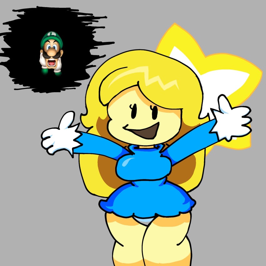 1girls anthro blonde_hair breasts female gloves human humanized luigi mario_(series) mario_and_luigi_(series) moldiluigi_(artist) nintendo panties safe_for_work self_upload starlow wega yellow_body