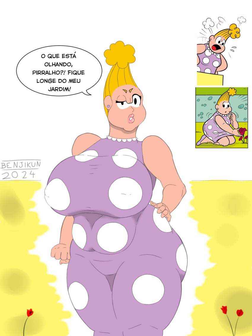 bbw benjikun big_ass big_breasts blonde_hair carmem_da_esquina curvy dress fanart ibispaintx monica's_gang portuguese_text turma_da_monica