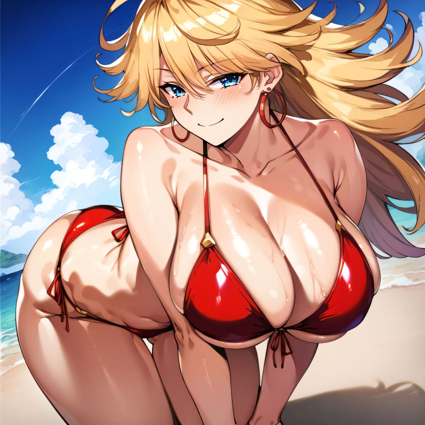 1girls ai_generated alternate_breast_size beach bent_over big_breasts bikini bostin breasts busty cleavage curvaceous curvy curvy_body curvy_female curvy_figure female huge_breasts large_breasts outdoors panty_&_stocking_with_garterbelt panty_anarchy solo sweat sweating sweaty sweaty_body sweaty_breasts thick_thighs thighs venus_body voluptuous