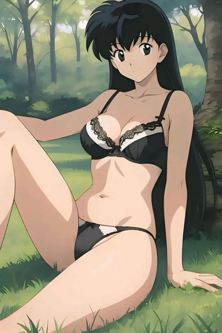 1girl 1girls ai_generated artist_request background black_bra black_eyes black_eyes_female black_hair black_hair_female black_panties bra cute_face cute_girl female female_only forest forest_background girl_only inuyasha kagome_higurashi leg_up legs lingerie long_hair long_hair_female looking_at_viewer medium_ass medium_breasts medium_butt only_female only_girl panties pussy_visible_through_panties remastered seduction seductive seductive_body seductive_eyes seductive_female seductive_look seductive_pose seductive_smile semi_nude solo solo_female solo_focus teen_girl teenage_girl thick_legs thick_thighs thighs tree trees upscaled young young_female young_girl young_woman