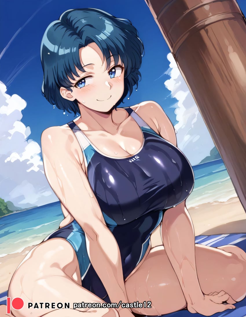 1girls ai_generated alternate_breast_size ami_mizuno beach big_breasts bishoujo_senshi_sailor_moon breasts busty castle12 curvaceous curvy curvy_body curvy_female curvy_figure female huge_breasts large_breasts one-piece_swimsuit sailor_mercury sweat sweating sweaty sweaty_body sweaty_breasts swimsuit thick_thighs thighs venus_body voluptuous