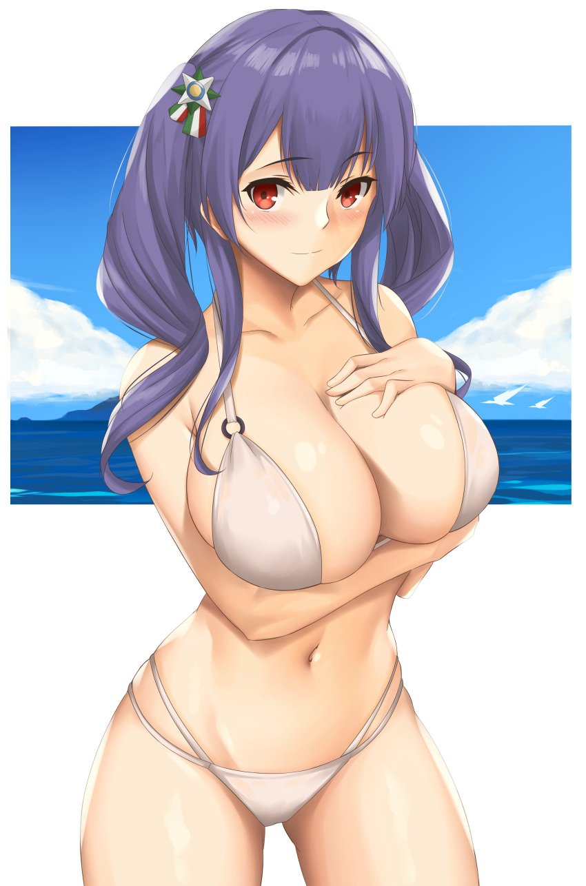 1girls adult adult_female arciealbano arm_under_breast arm_under_breasts azur_lane bare_arms bare_belly bare_chest bare_hands bare_hips bare_legs bare_midriff bare_navel bare_shoulders bare_skin bare_thighs belly belly_button bikini bikini_bottom bikini_only bikini_top blue_background blue_sky blush blush blushing_at_viewer blushing_female breasts busty busty_female cleavage closed_mouth_smile clouds collarbone dot_nose elbows embarrassed embarrassed_female embarrassed_nude_female exposed exposed_arms exposed_belly exposed_legs exposed_midriff exposed_shoulders exposed_thighs eyebrows_visible_through_hair female female_focus female_only fingers groin hair_between_eyes hair_ornament hair_ornaments hand_on_breast hand_on_chest hand_on_own_breast hand_on_own_chest high_resolution highres hourglass_figure large_breasts lean_body lean_figure legs light-skined_female light-skinned light-skinned_female light_skin light_skin_female light_skinned light_skinned_female long_hair looking_at_viewer mature mature_female navel ocean pola_(azur_lane) purple_eyebrows purple_hair purple_hair_female red_eyes red_eyes_female sea shiny_arms shiny_breasts shiny_hair shiny_legs shiny_shoulders shiny_skin shiny_thighs shoulders simple_background sky slender_body slender_waist slim_girl slim_waist smile smiling smiling_at_viewer smirk solo standing string_bikini swimsuit swimwear thick_thighs thin_waist twintails twintails_(hairstyle) upper_body v-line wavy_hair white_background white_bikini white_bikini_bottom white_bikini_only white_bikini_top white_string_bikini white_swimsuit white_swimwear wide_hips