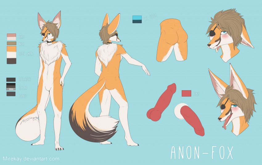 animal_genitalia animal_penis anon_fox anthro ass blush canine canine_penis collar disembodied_penis erection eye_patch eyewear fennec fox knot male mammal mirekay model_sheet penis solo tongue tongue_out