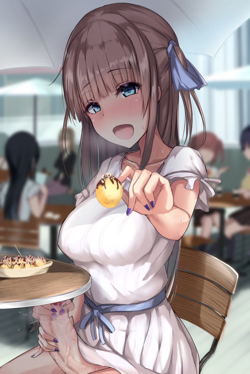 1futa akiamare blue_eyes blush breasts brown_hair clothed clothed_masturbation clothing cum cum_drip cum_on_food cumshot curvy dress ejaculation erection erection_under_clothes erection_under_skirt food futa_only futanari horny intersex large_breasts long_hair looking_at_viewer masturbation nail_polish no_panties penis penis_grab penis_out penis_under_clothes penis_under_skirt public public_masturbation sitting skirt skirt_lift smile solo solo_futa stealth_masturbation straight_hair veiny_penis