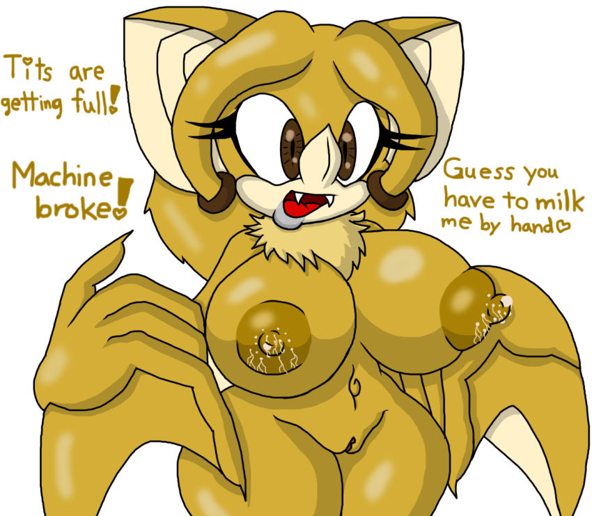 anthro avian bat bat_ears bat_nose bat_wings big_breasts breasts chest_tuft clitoris dialogue eyeshadow fan_character female glimmer_the_bat harpy huge_breasts lactating makeup mammal membranous_wings milk paradiserock pussy solo sonic_(series) text tuft vampire_bat vulgar wide_hips winged_arms wings