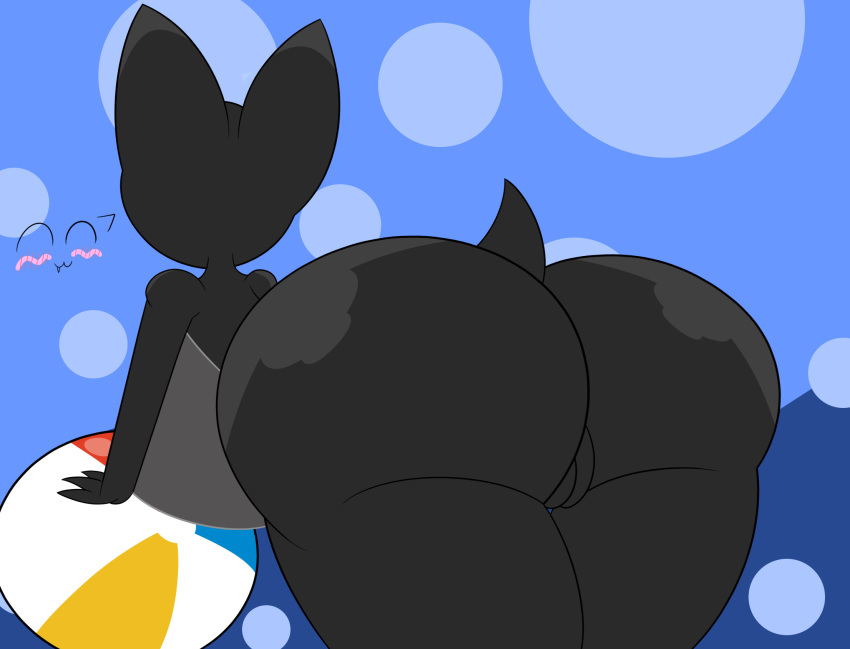 anthro ass ball bat batt_the_bat beach_ball bent_over big_butt big_ears black_fur blush bubble_butt closed_eyes cute_fangs cyandrive_(artist) digital_media_(artwork) female fur happy hi_res huge_butt mammal pussy rear_view short_tail solo thick_thighs wide_hips