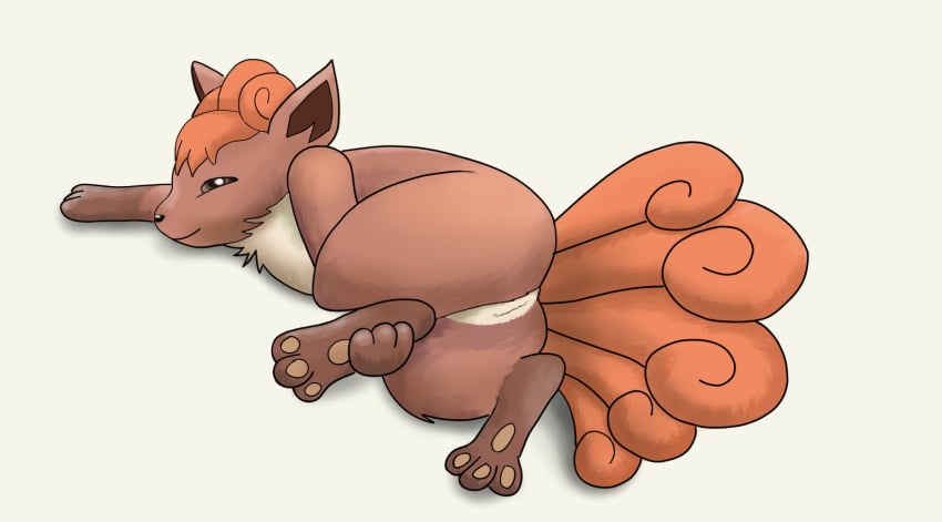 1girls 3_toes ass belly brown_eyes brown_fur canine digital_media_(artwork) draquarzi feet female female_only feral foot_grab fox fur furry furry_only half-closed_eyes hi_res looking_at_viewer looking_back lying mammal multi_tail nintendo nude on_side orange_fur pawpads paws pokemon pokemon_(species) pussy seductive simple_background smile solo tail thick_thighs toes video_games vulpix white_background wide_hips