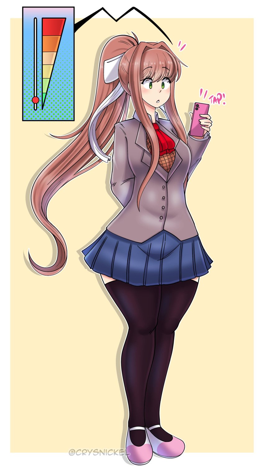 1girls 2024 anime_style attribute_slider blazer body_slider breast_expansion breast_growth breast_slider brown_hair cellphone color crysnickel doki_doki_literature_club expansion female female_only green_eyes hi_res high_resolution highres human human_only just_monika monika_(doki_doki_literature_club) not_furry phone sequence simple_background skirt slider slider_(control) solo solo_female thighhighs white_bow