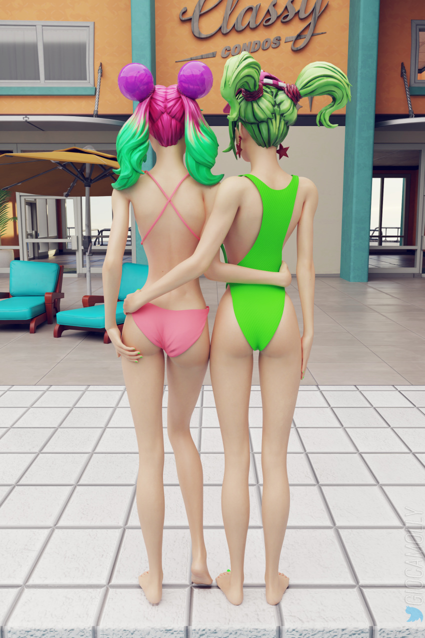 2girls 3d ass femele fortnite giocamolly outerwear swimsuit tropical_punch_zoey underwear zoey_(fortnite)