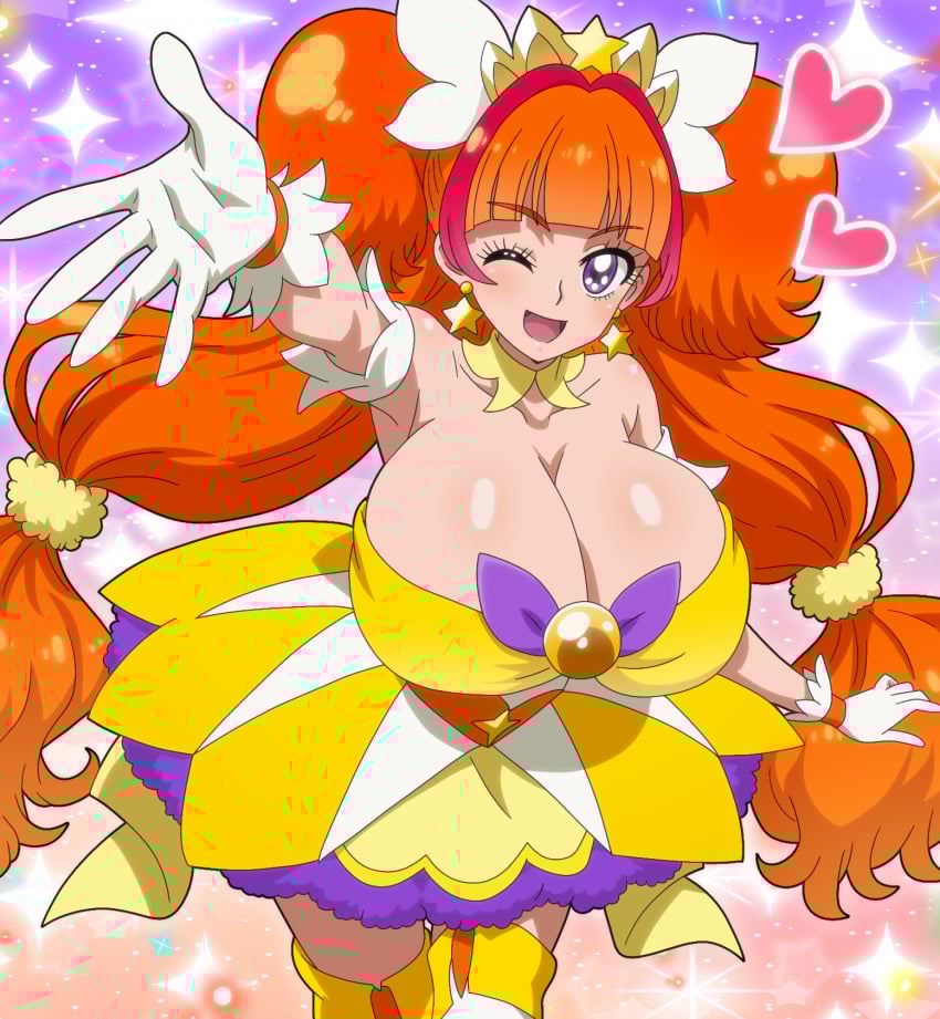 1girls amanogawa_kirara big_breasts female go!_princess_precure hitokiwa_kenchin light-skinned_female magical_girl orange_hair precure pretty_cure princess solo
