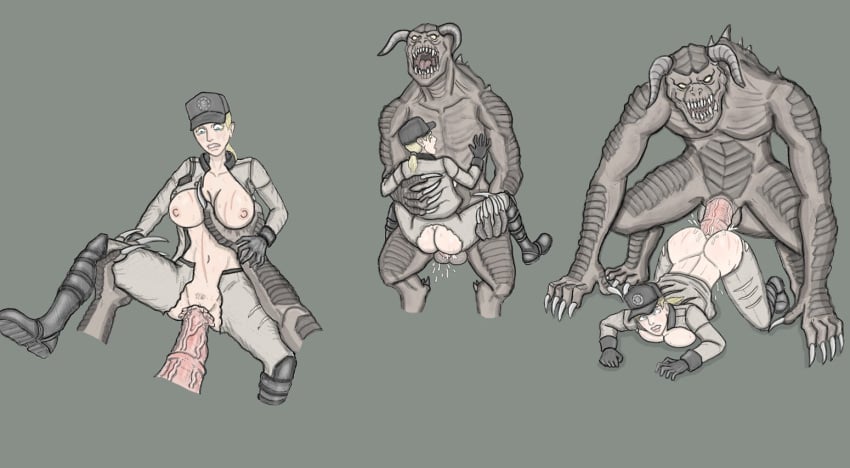 1girls 1monster deathclaw enclave_(fallout) fallout merconys monochrome monster rape tagme zoophilia