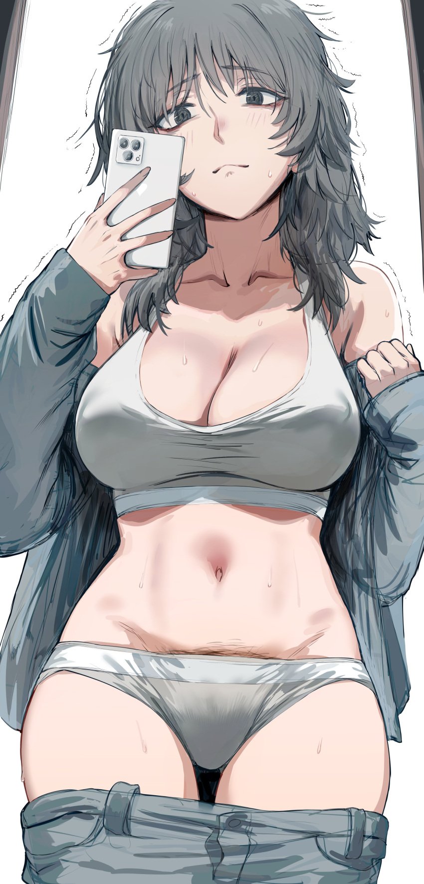 1girls anya_(mouthwashing) ass big_ass big_breasts big_thighs black_hair bra butt cute female female_focus female_only hews_hack looking_at_viewer messy_hair mouthwashing panties selfie sweat sweatdrop sweating tagme thick_hips thick_thighs thighs underwear