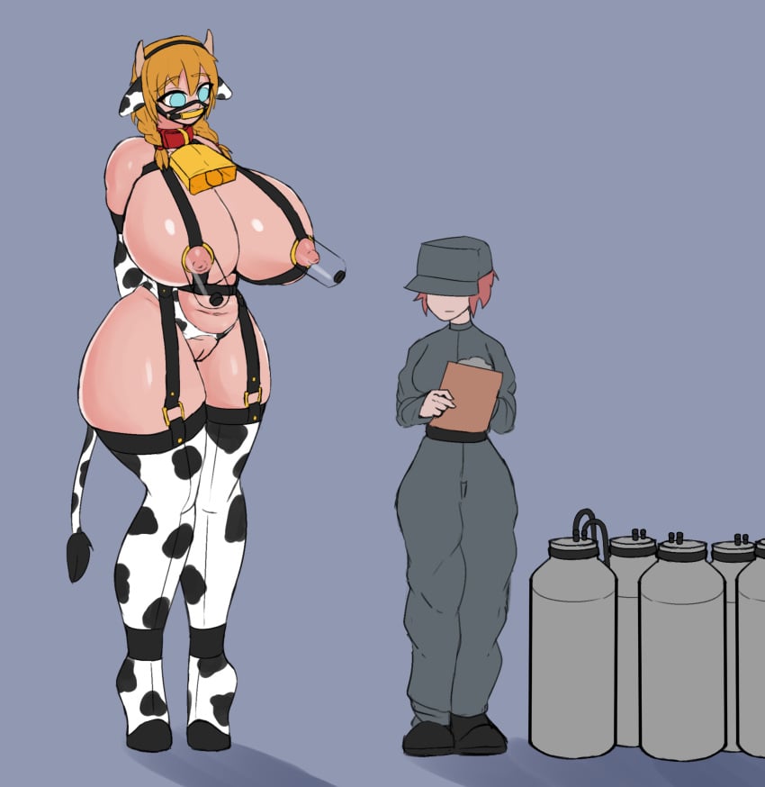 bell bell_collar bit_gag bondage bound clipboard collar cow_bell cow_print female femsub gag heel-less_heels high_heels hoof_boots hucow lrks png