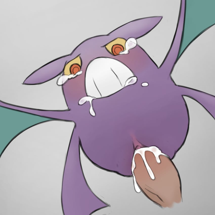 1boy 1girls bat blush crobat cum cum_in_pussy cum_inside disembodied_penis drooling erection female female_penetrated feral feral_penetrated furry grey_background highres human interspecies looking_down male male/female male_penetrating male_penetrating_female nintendo no_humans penis pokémon_(species) pokemon pokemon_(species) pussy red_eyes saliva sex simple_background solo straight tears teeth vaginal_penetration wings yellow_sclera youjomodoki