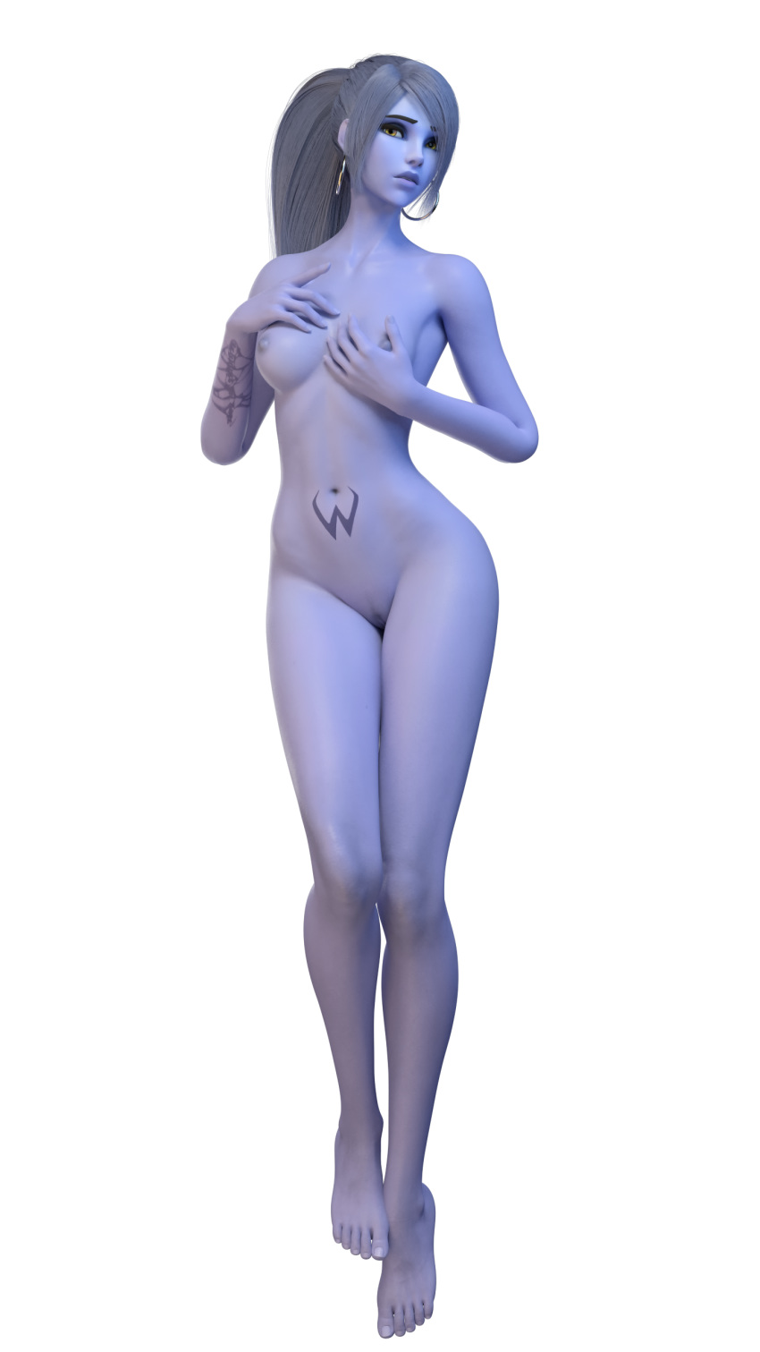 3d amiris4 areolae blender blizzard_entertainment breasts female female_only looking_at_viewer nipples nude overwatch solo transparent_background widowmaker