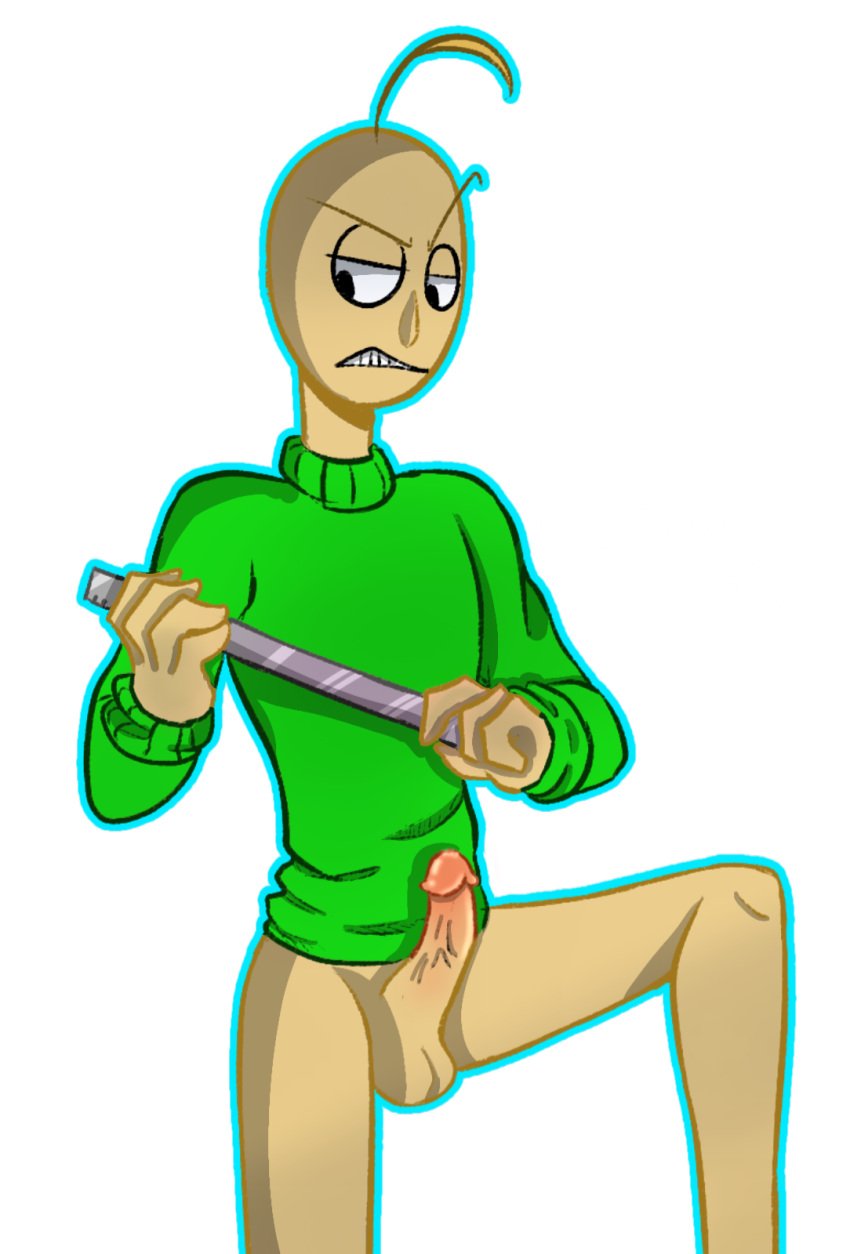 1boy angry baldi baldi's_basics_in_education_and_learning balls burrowo erect_penis ivan male male_only no_pants nude nudity penis raised_eyebrow ruler skinny solo toony transparent_background veiny_penis