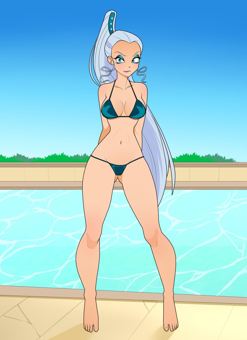 1girls bikini female female_only icy_(winx_club) looking_at_viewer makeup pool poolside rodjim solo standing swimsuit the_trix white_hair winx_club