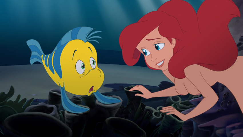 ariel big_breasts blue_eyes breasts disney disney_princess edit female female_only fish flounder gan_(artist) human lipstick long_hair mermaid monster_girl nipples nude red_hair scaleless screenshot screenshot_edit smile tail teeth the_little_mermaid the_little_mermaid_iii:_ariel's_beginning underwater