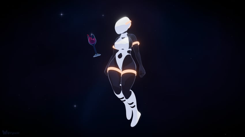 3d 3d_(artwork) artificer_(risk_of_rain) bare_legs bare_shoulders bare_thighs belly belly_button boob_window boots breasts faceless_female floating mask masked masked_female risk_of_rain risk_of_rain_2 space swimsuit thick_thighs thighs vyne wide_hips wine