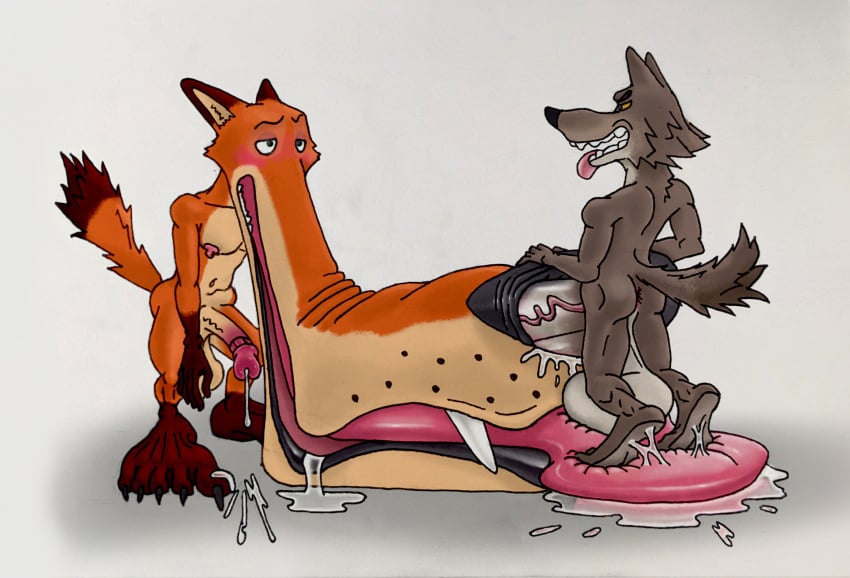 anthro big_balls big_feet big_nose big_penis bodily_fluids canid canine canis claws cum cum_in_nose cum_inside disney dreamworks drooling duo erection feet foot_fetish foot_lick foot_play fox fur genital_fluids genitals green_eyes gross hi_res huge_balls huge_cock huge_feet humanoid_genitalia hyper hyper_feet hyper_snout licking lips male male/male mammal mr._wolf_(the_bad_guys) nick_wilde oral orange_body orange_fur saliva sex snout_fuck solo surprise the_bad_guys thick_lips thyusername toe_claws tongue tongue_on_balls tongue_on_foot tongue_on_paw tongue_out what_the_fuck why wolf zootopia