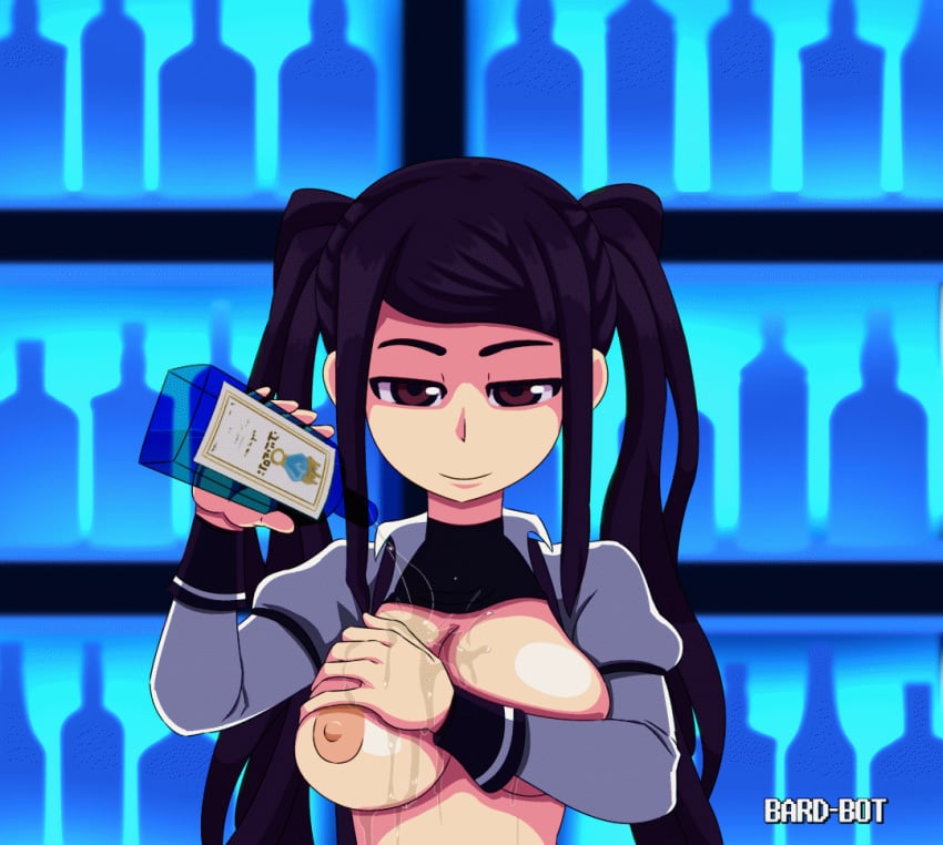 1girls alcohol alcoholic_drink animated areolae bard-bot big_breasts bombay_sapphire breast_grab breasts female female_only julianne_stingray large_breasts looking_at_viewer nipples self_fondle solo va-11_hall-a wet