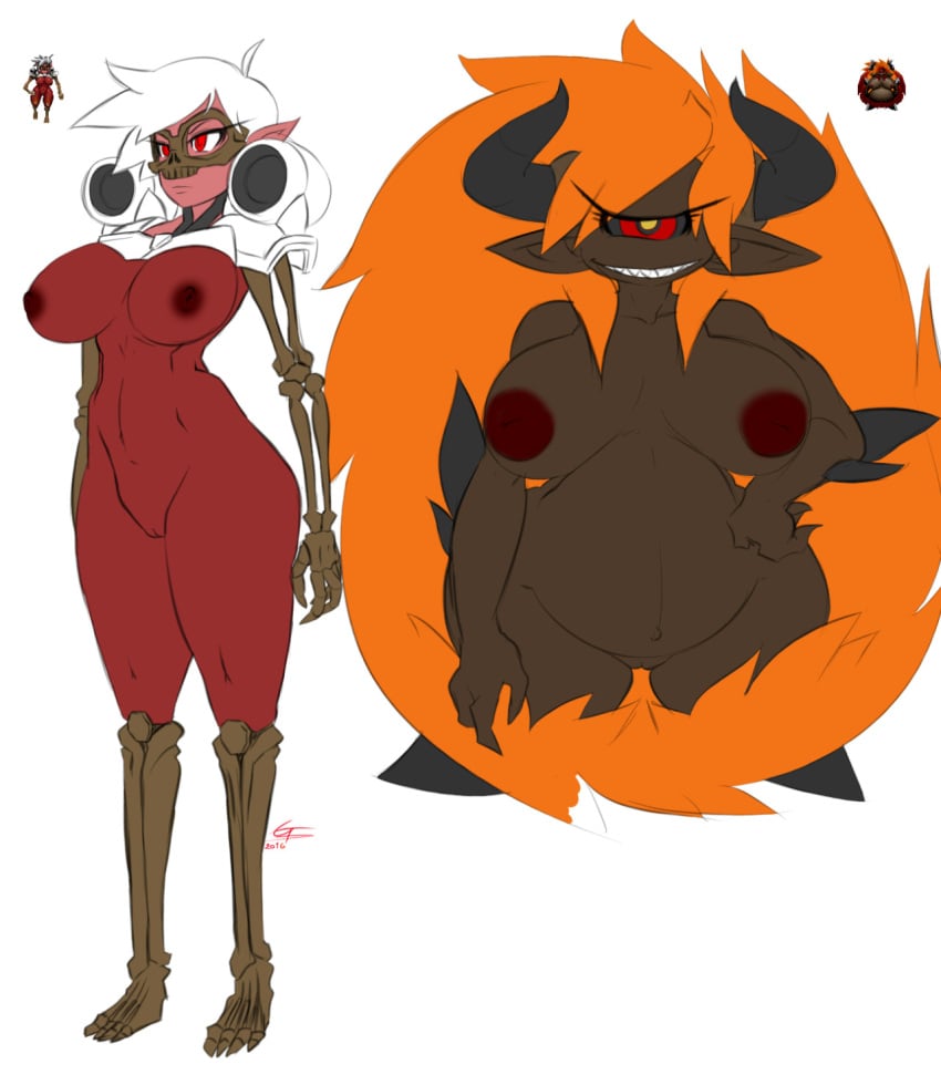 2girls artist_request belly big_belly breasts brown_skin cyclops demon demon_girl doom female female_only hdoom hdoomguy horns huge_nipples mask monster_girl nipples nude nudity one_eye orange_hair overweight pain_elemental_(doom) plain_background pregnant pussy red_nipples red_skin revenant_(doom) signature simple_background sprite standing tagme white_background white_hair