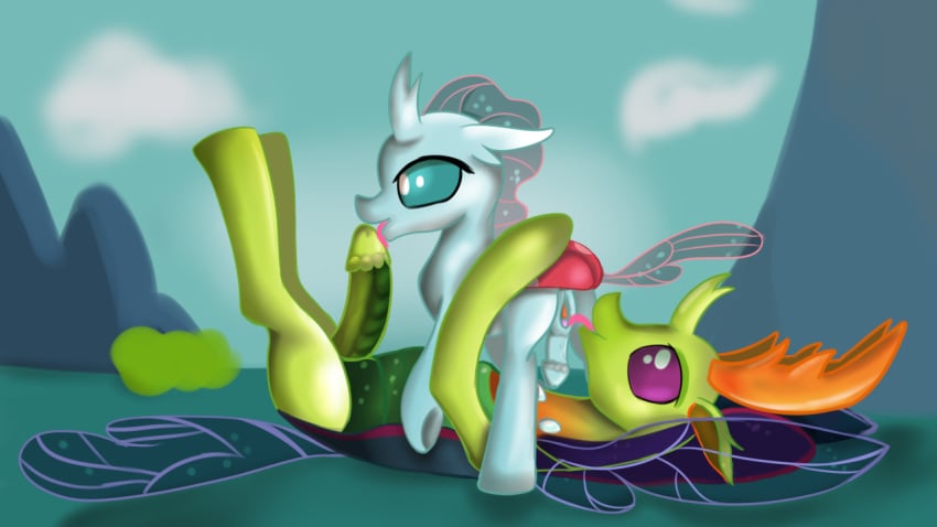 changeling female friendship_is_magic jbond king_thorax_(mlp) licking male my_little_pony ocellus_(mlp) oral penis straight thorax_(mlp) tongue tongue_out young