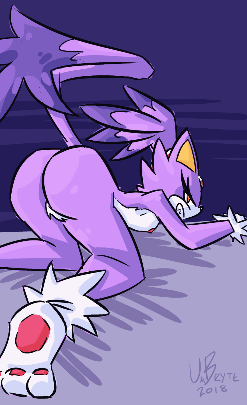 2018 3_toes animated animated_gif anthro ass blaze_the_cat breasts feline female flat_chest frame_by_frame loop naughty_face nipples nude pawpads ponytail purple_hair sega sharp_teeth sonic_(series) umbryte