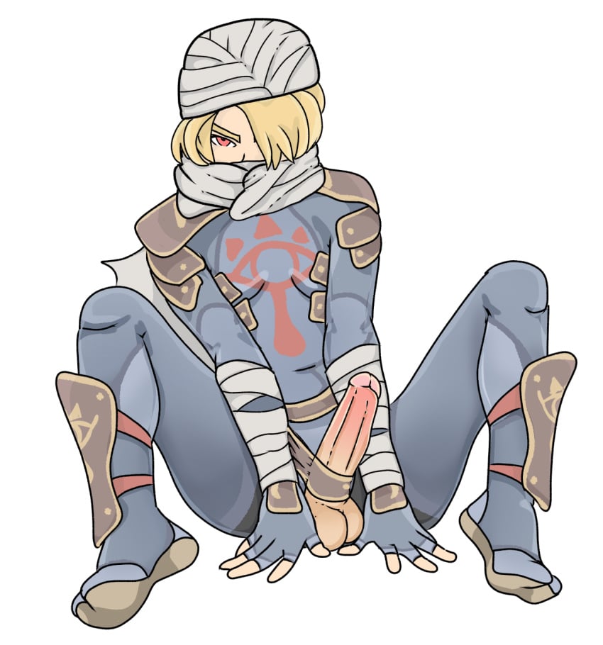 1boy bandages big_penis blonde_hair breasts covered_mouth erection headwear hidden_mouth male_only mask ninja nintendo ocarina_of_time penis plaguetyranno red_eyes rule_63 scarf scarf_over_mouth sheik sheikah sheikah_clothes skin_tight super_smash_bros. testicles the_legend_of_zelda transparent_background