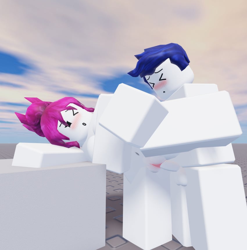 1boy 1boy1girl 1girls 3d balls baseplate belly_button blush breasts guest_(roblox) nipples nude penis pink_hair pussy roblox robloxian self_upload sex straight tagme thatlimo white_skin