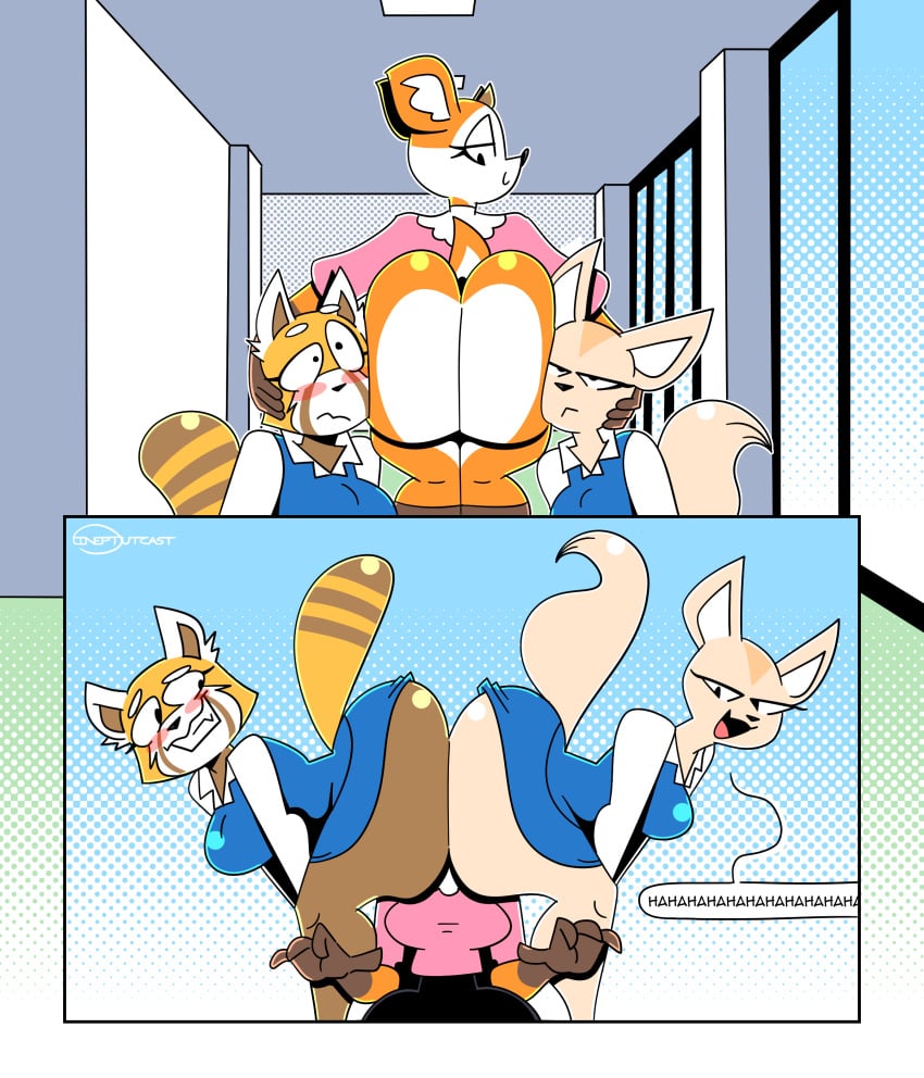 3girls aggressive_retsuko annoyed anthro ass ass_smothering big_ass blush bottom_heavy bottomless breasts bubble_butt dat_ass face_against_ass fat_ass female female_only fenneko furry huge_ass indoors ineptoutcast large_ass laugh office_lady png retsuko smile smothering smothering_ass smug suit thick_ass thick_thighs tsunoda wide_hips