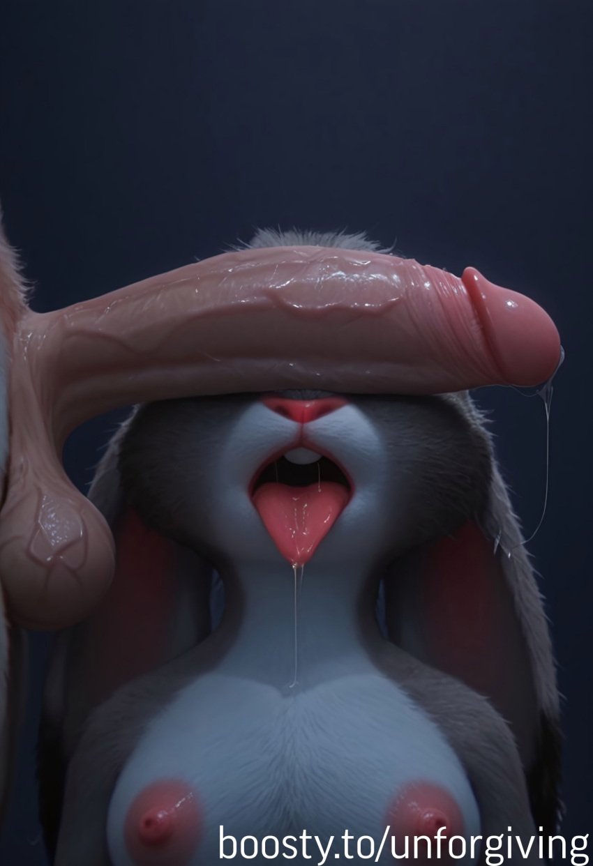 after_fellatio ai_generated anthro breasts covered_eyes fur furry furry_female judy_hopps large_penis large_testicles nipples open_mouth penis penis_awe penis_on_face penis_over_eyes saliva saliva_drip saliva_string saliva_trail testicles tongue tongue_out unforgiving veiny veiny_penis veiny_testicles zootopia