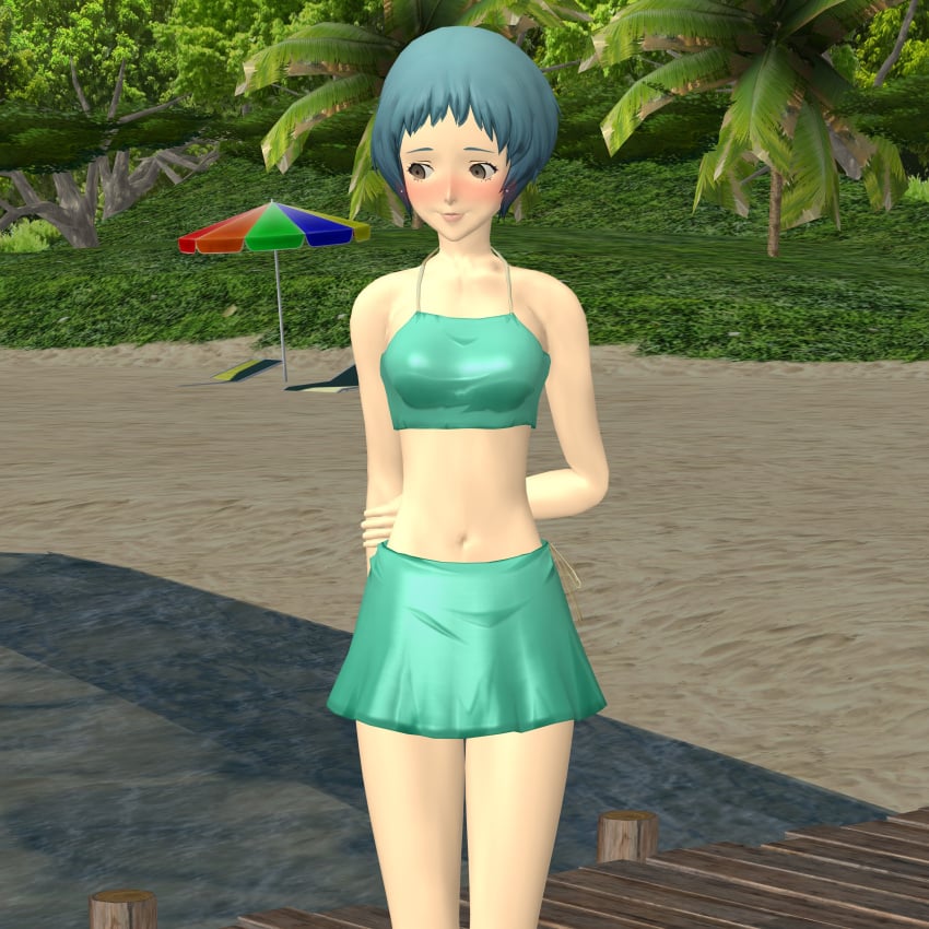 1girls atlus beach blush fuuka_yamagishi ofugh outdoors persona persona_3 swimsuit xnalara yamagishi_fuuka