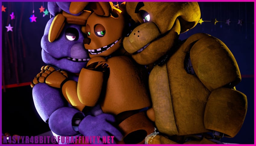 3boys 3d 3d_(artwork) absurd_res animatronic anthro bedroom_eyes bonnie_(fnaf) digital_media_(artwork) five_nights_at_freddy's fnaf freddy_(fnaf) from_behind_position gay group group_sex half-closed_eyes happy happy_sex hi_res hug machine male male/male n4styr4bbit narrowed_eyes nude robot scottgames seductive sex spring_bonnie spring_bonnie_(fnaf) standing threesome trio