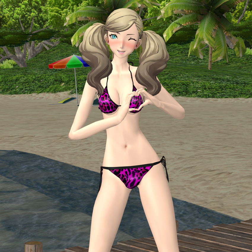 1girls ann_takamaki atlus beach blush ofugh outdoors persona persona_5 underwear xnalara