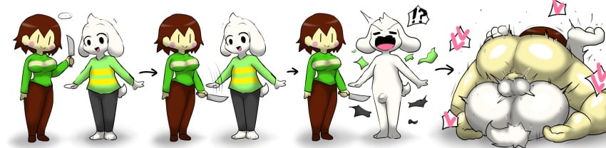 1boy 1girls 2d adoptive_siblings amazon_position amazonian_mating_press anthro asriel_dreemurr ass blush breasts brown_hair chara duo enigi09 female femdom goat goat_ears goat_tail groping heart huge_breasts male mating_press penis pussy_juice rape sex sweat tail testicles trusting undertale undertale_(series) vagina vaginal_penetration