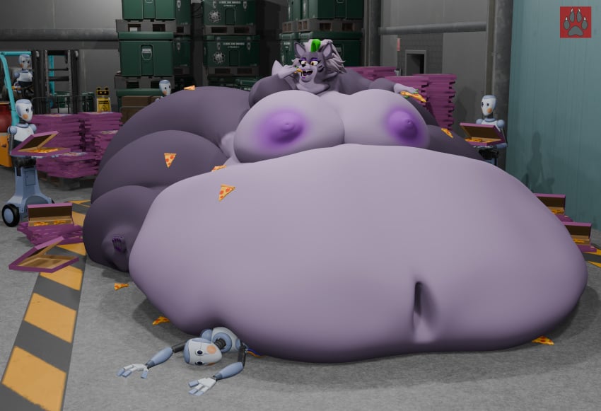 3d_(artwork) animatronic anthro ass belly big_belly big_breasts big_butt breasts chubby_cheeks container crushing_object digital_media_(artwork) double_chin eating female five_nights_at_freddy&#039;s five_nights_at_freddy&#039;s:_security_breach food forklift hi_res huge_belly huge_breasts huge_butt huge_hips huge_thighs hyper hyper_belly hyper_breasts hyper_butt immobile machine morbidly_obese morbidly_obese_female nude nude_anthro nude_female obese obese_female overweight overweight_female pizza pizza_box robot roxanne_wolf scottgames servant slob smothering solo steel_wool_studios storage_room thick_thighs vep125 warehouse weight_gain wide_hips