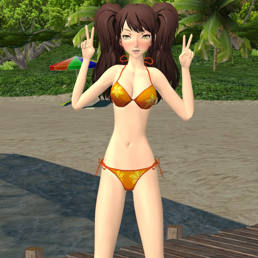 1girls atlus beach blush kujikawa_rise ofugh outdoors persona persona_4 swimsuit xnalara