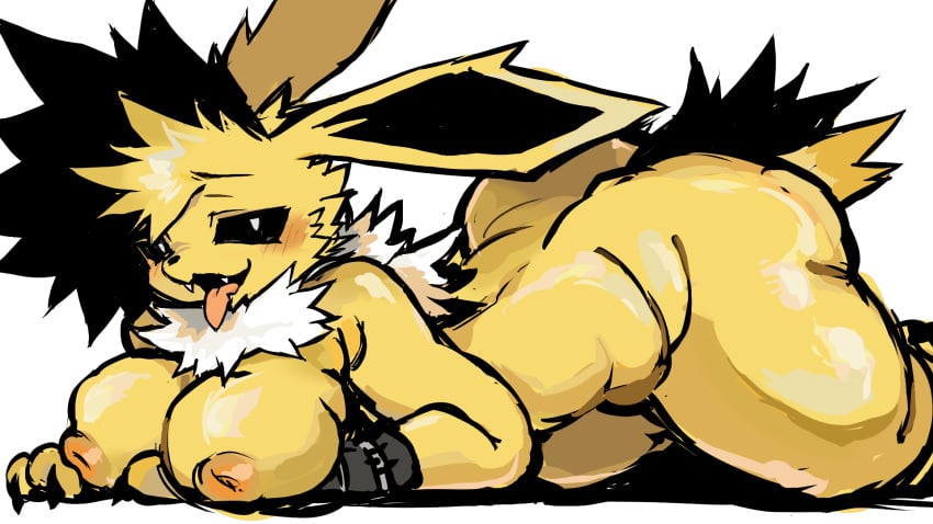 16:9 anthro breasts eeveelution female generation_1_pokemon hi_res humanoid jolteon nintendo nipples orange_nipples pokemon pokemon_(species) tagme unknown_artist widescreen wuyou