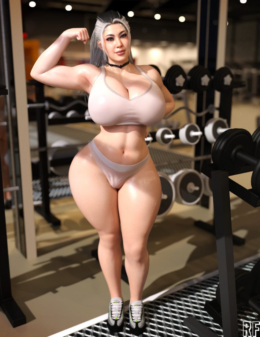 big_breasts flexing flexing_bicep gym huge_breasts milf mortal_kombat mortal_kombat_1_(2023) rude_frog sindel thick_thighs voluptuous