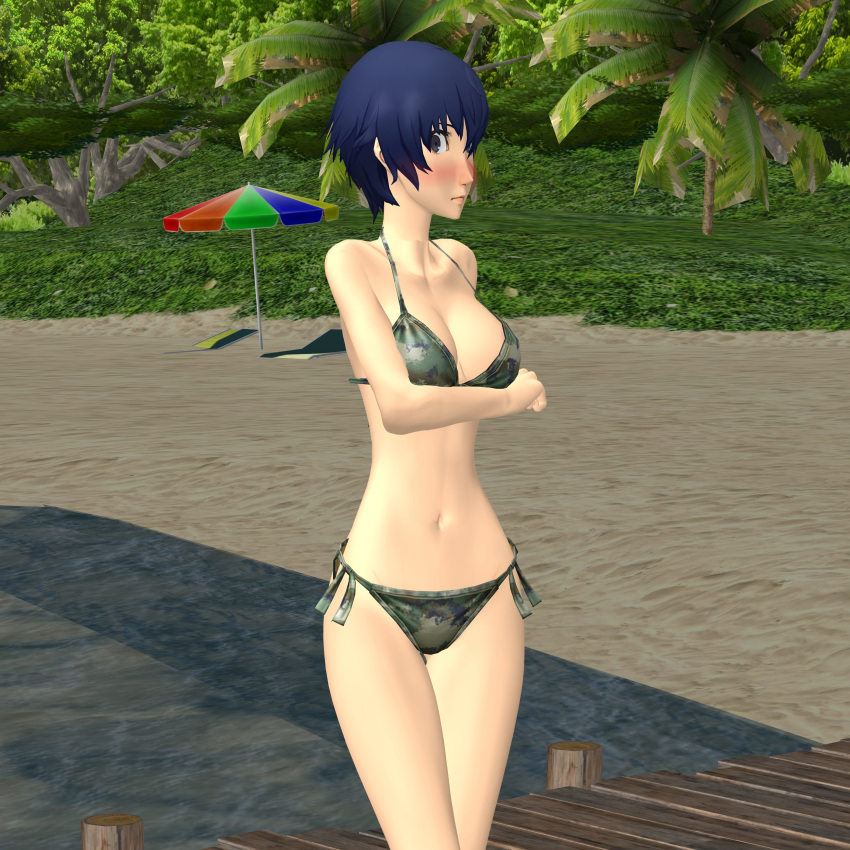 1girls atlus beach blush ofugh outdoors persona persona_4 shirogane_naoto underwear xnalara