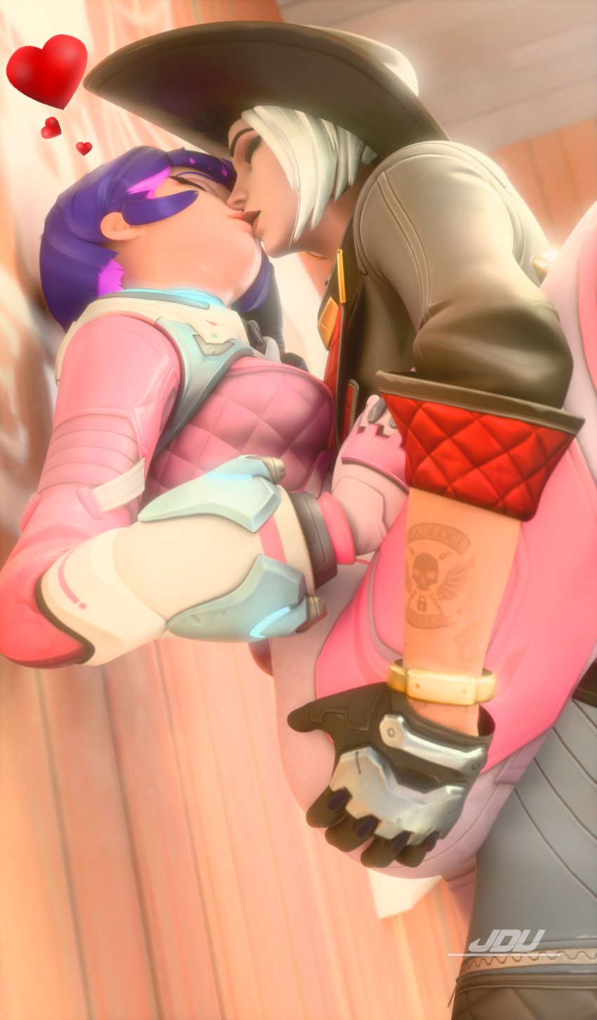 3d ashe_(overwatch) ass_grab blizzard_entertainment jdv juno_(overwatch) kissing overwatch overwatch_2 venus_juno