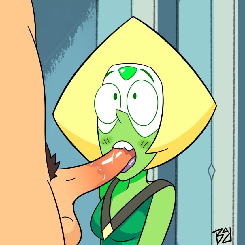 badrainbow blowjob blush cartoon_network fellatio female female_focus gem_(species) genitals green_skin open_mouth oral oral_penetration penetration penis penis_in_mouth peridot_(steven_universe) raised_eyebrows solo_focus steven_universe tongue tongue_out tongue_out_blowjob