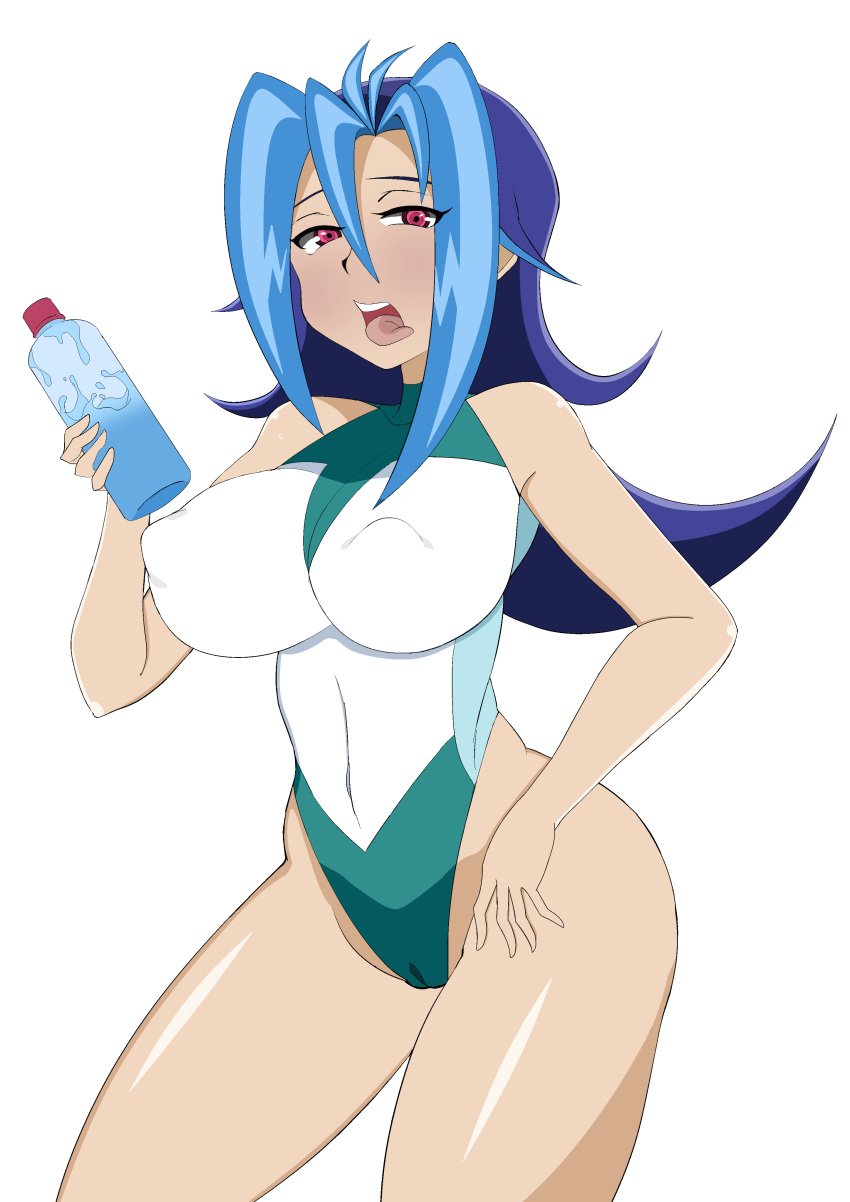 absurd_res blue_hair blush breasts bryanjoel color colored covered_nipples curvy edit erect_clitoris erect_nipples female gorousanndesu hi_res highleg huge_breasts kamishiro_rio looking_at_viewer navel one-piece_swimsuit open_mouth red_eyes rio_kamishiro solo swimsuit thick_thighs thighs tongue tongue_out transparent_background transparent_png yu-gi-oh! yu-gi-oh!_zexal