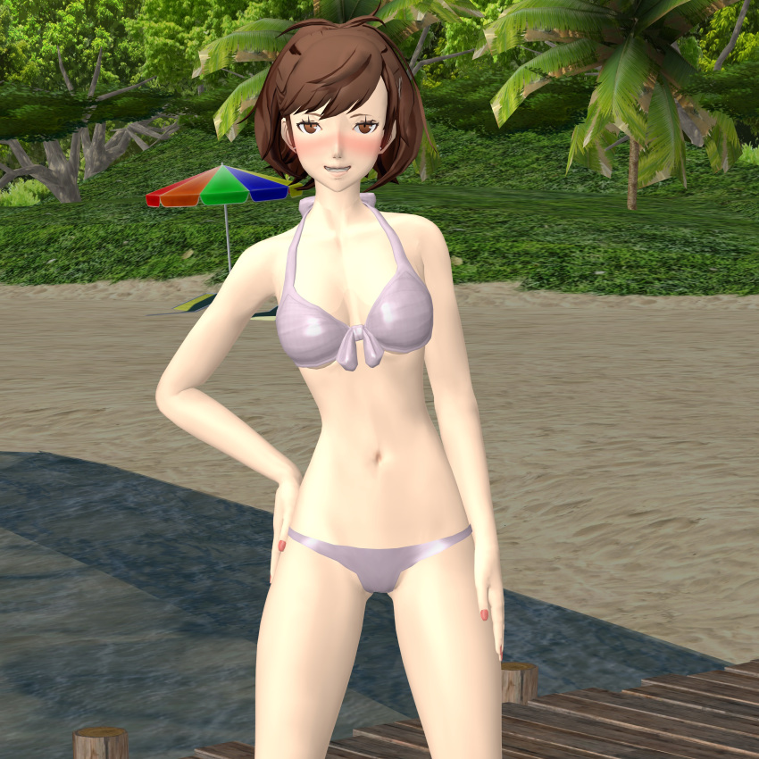 1girls atlus beach blush kotone_shiomi ofugh outdoors persona persona_3 swimsuit xnalara