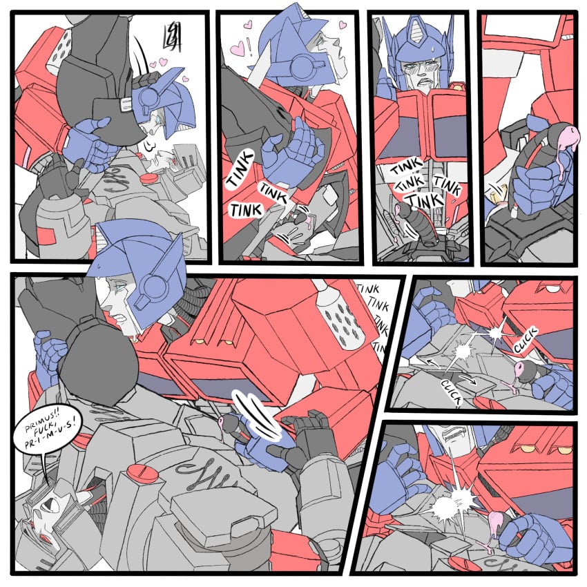 2boys alien alien_humanoid alien_male autobot bonding chest_tattoo comic comic_page cum_on_hands decepticon dialogue eye_contact fuck_me_eyes gay gay_sex heart hermaphrodite jacking_off jacking_off_another jacking_off_partner mecha megatron no_mask noise nuefass optimus_prime plowing robot robot_alien robot_humanoid robot_male sex_face simple_background simple_coloring simple_shading soul soul_merge spark_merge tattoo transformers transformers_idw valve_penetration