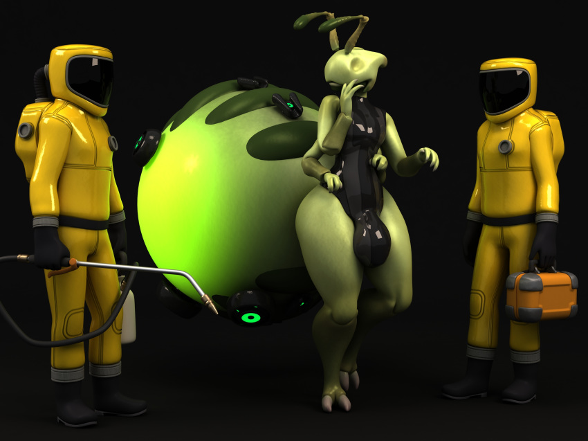 3d 4_arms alien ant antennae anthro anthroanim arthropod bulge clothed clothing gas_mask group hazmat_suit honeypot_ant human insects male male_only mammal mask multi_arm multi_limb neon_green radioactive simple_background standing thick_thighs vin_the_alien_honeypot_ant wide_hips