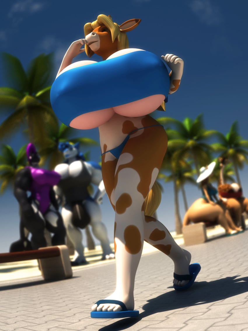 2018 3d abigail_roo annabelle_cow anthro anthroanim ass balls beach biceps big_balls big_breasts big_butt bikini blonde_hair bovine breasts brown_hair bulge cattle cetacean clothed clothing female fur giraffe hair hi_res horn huge_balls huge_breasts huge_butt hyper hyper_breasts kangaroo kenja_giraffe lipstick looking_at_viewer makeup male mammal marine marsupial mikael_sergeivish muscular muscular_female orca orphilia_orca outside palm_tree pecs seaside sky smile standing swimsuit thick_thighs tree whale wide_hips